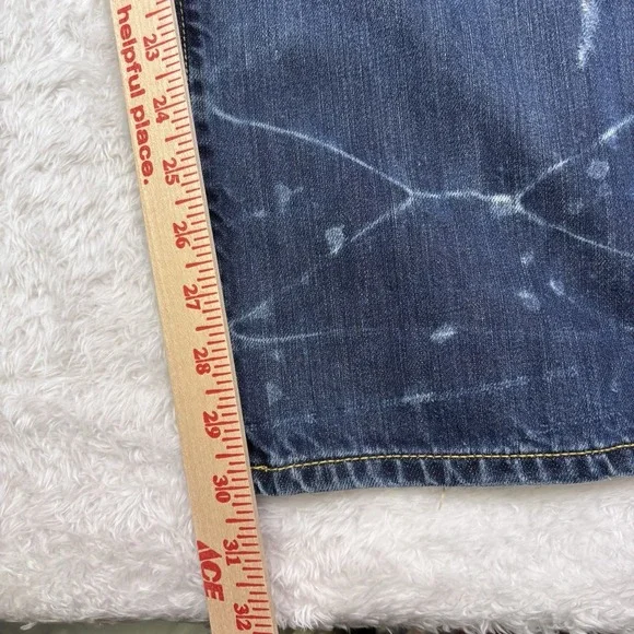 Ed Hardy Jeans Mens 36x32 Blue Distressed Splatter Straight Flap Pockets Whisker - Picture 15 of 16